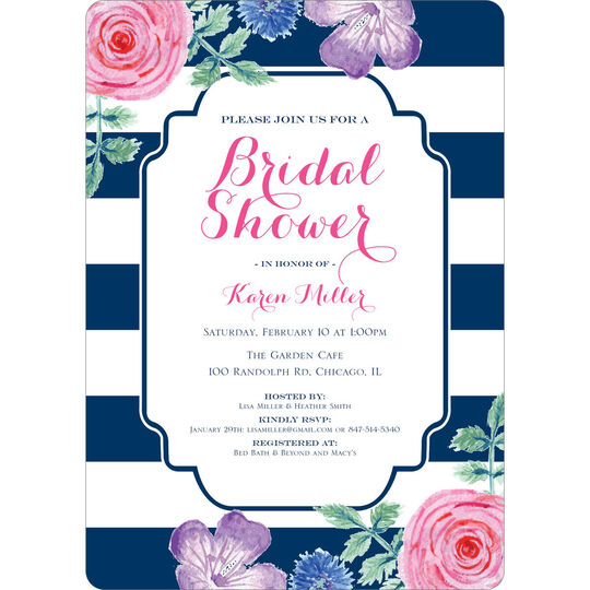 Navy Vintage Flower Bridal Shower Invitations